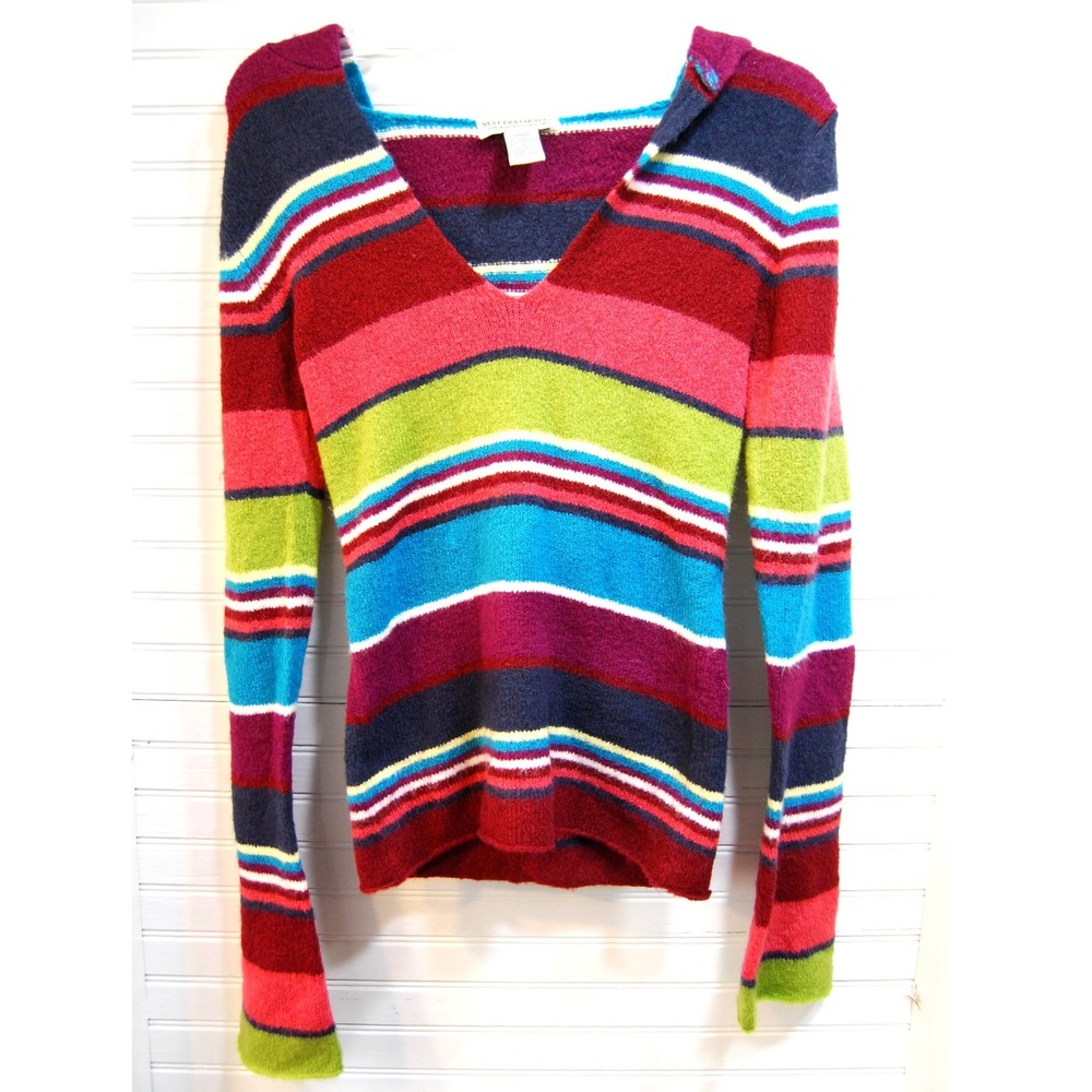 Next Era Couture Babydoll Sweater Womens Small Long flare sleeves stripes Hoodie